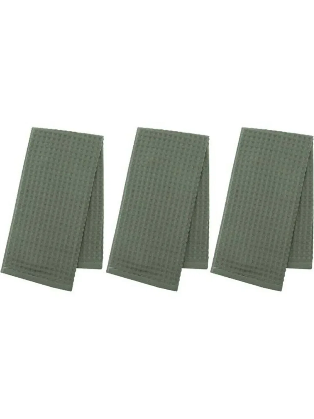 Olive Green Cotton Waffle Hand Towels 3 Pack Quick Dry Absorbent Bathroom Kitche